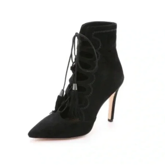 CYNTHIA VINCENT NEW Harp Lace Up Pointed Booties